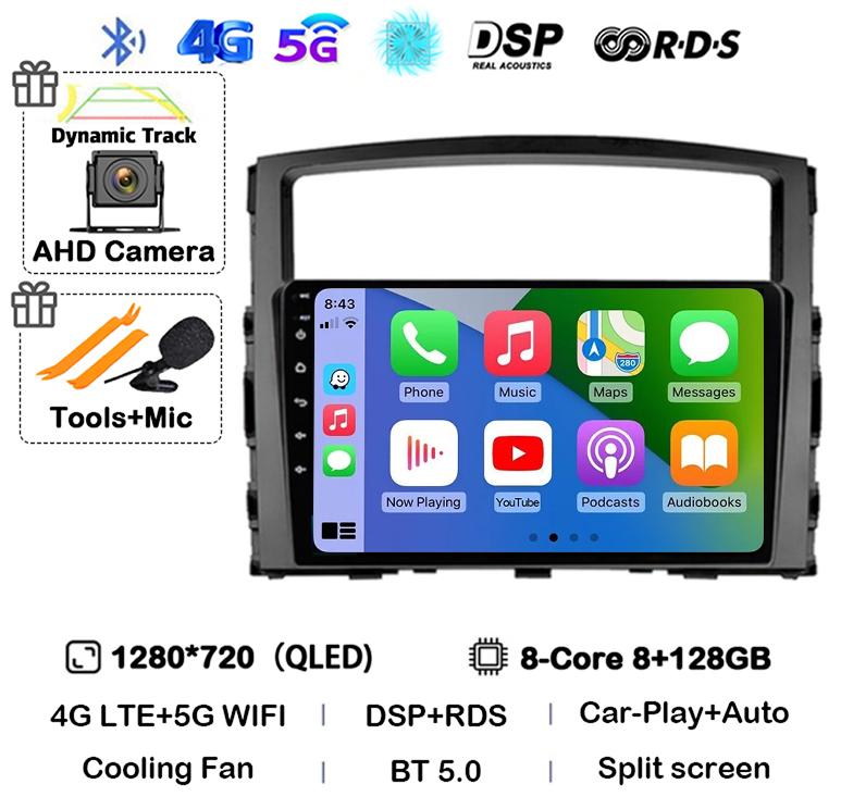 Android 14 Carplay Auto для Mitsubishi Pajero 4 V80 V90 2006 2007 2008 2009 - 2014 Автомобильный Радио Мультимедиа Видео Плеер GPS Стерео