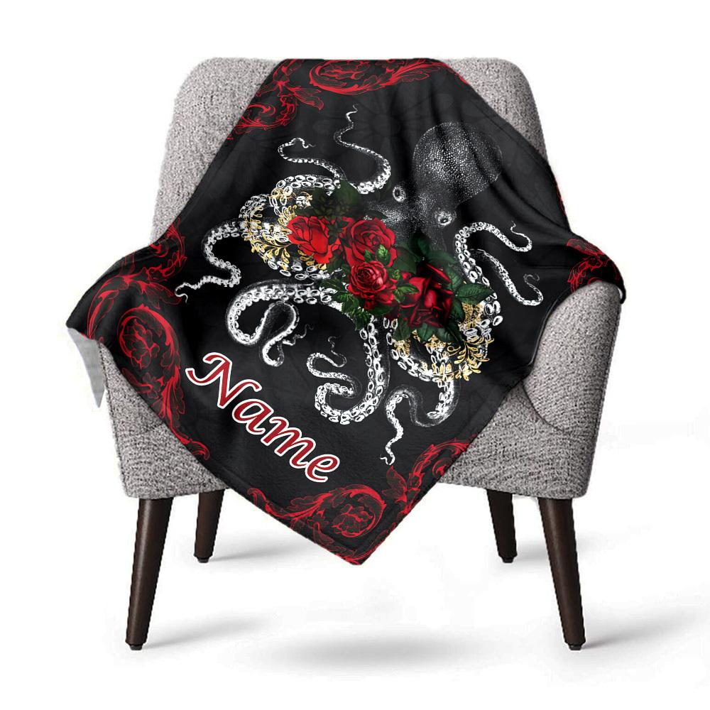 Octopus With Roses Home Customize Your Name Blankets Comfortable Soft Lightweight Multiseasonal Blanket For Picnics Sofas Offices Beds Living Rooms