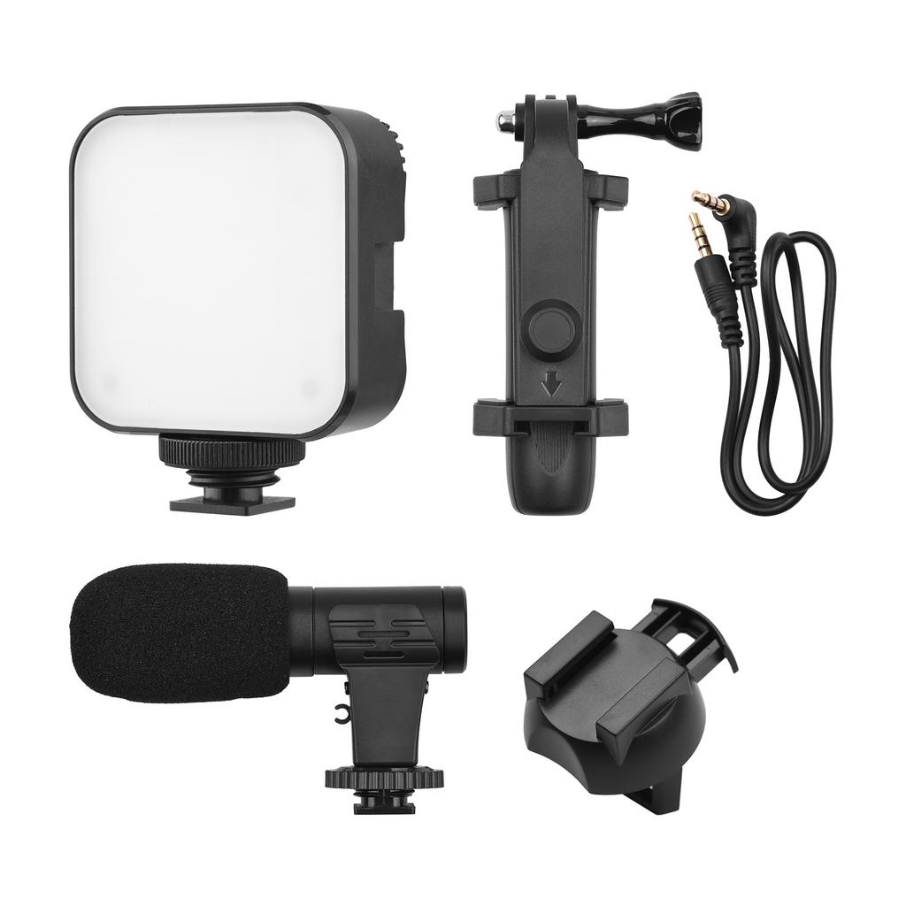 Smartphone Vlogging Kit Tripod Phone Holder + Microphone + Video Light + Clip + 3.5mm TRS to TRRS Audio Cable for Live