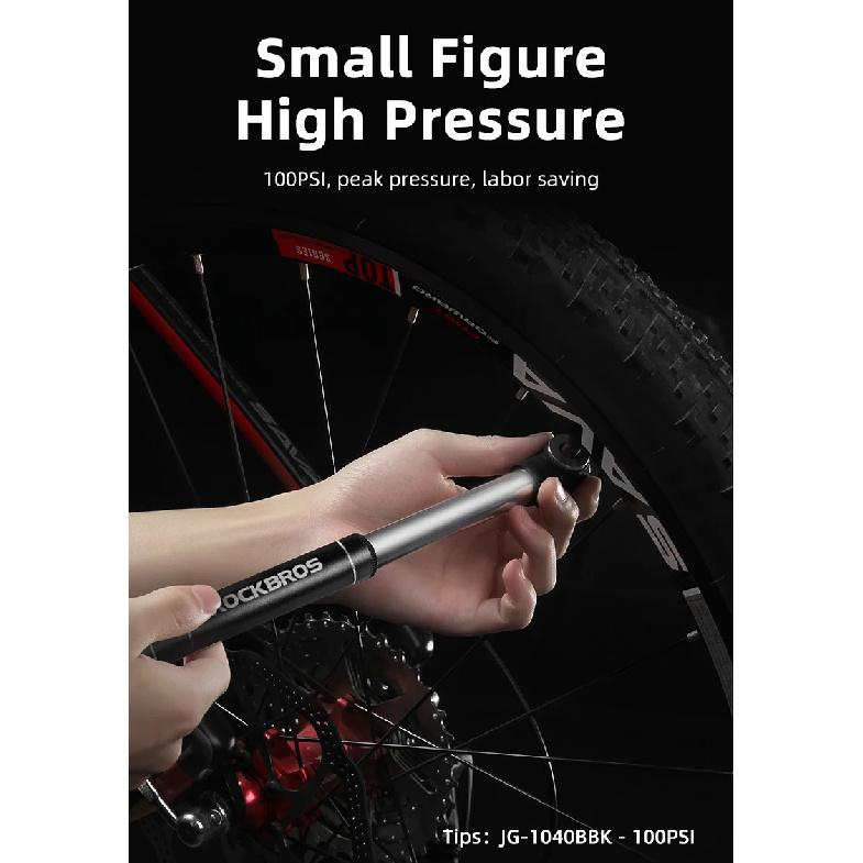 ROCKBROS Mini Bicycle Pump 100PSI Portable Aluminum Alloy Cycling Pump Air Inflator Schrader & Presta Valve MTB Bike Tire Pump
