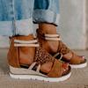 Woman Animal Pattern Suede Open-toe Back Zipper Wedge High Heel Comfortable Fashion Trend Sexy All-match Fashion Sandals
