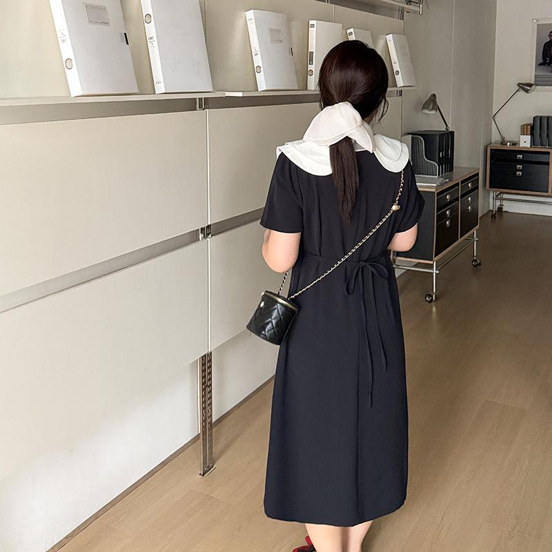 Large size women's double-layer doll collar dress, summer waist and thin long short skirt 212180