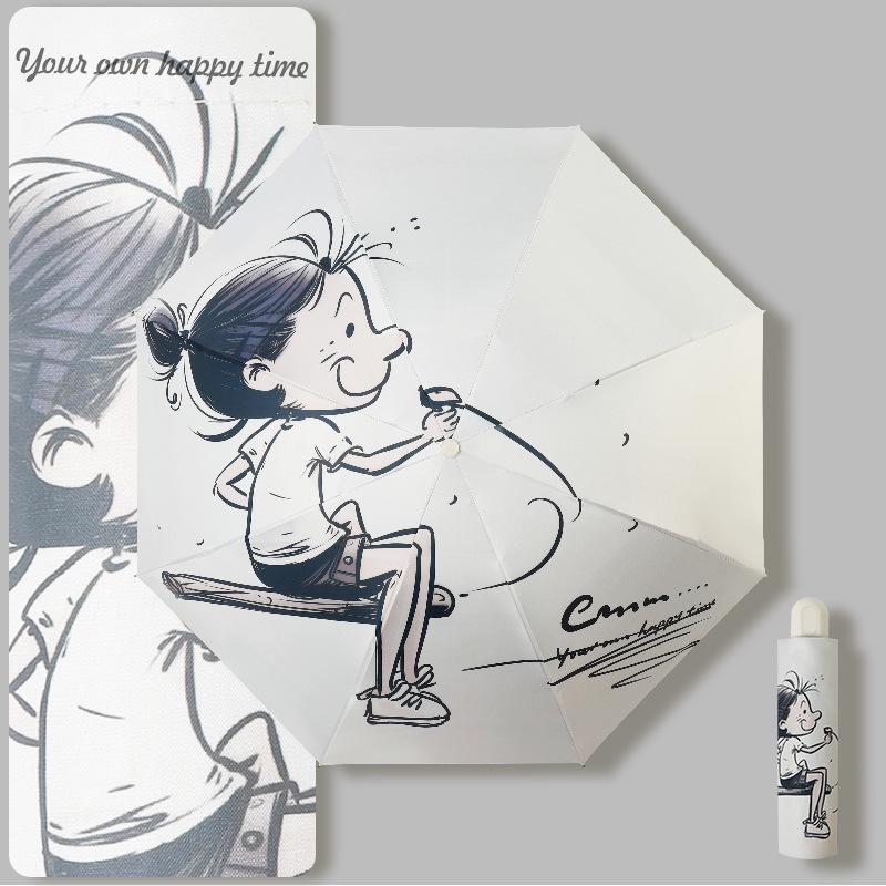 Складной черный пластиковый зонт двойного назначения с 8 спицами, автоматический, симпатичный