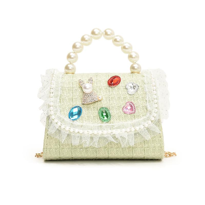 Chic And Fashionable Kids Handbag Featuring Cute Lace And Rhinestones For Girls