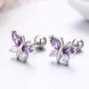 Cute 925 Sterling Silver Butterfly Pink Cz Screw Back Stud Earrings For Women Child Girls Kids Jewellery Orecchini Aros Aretes