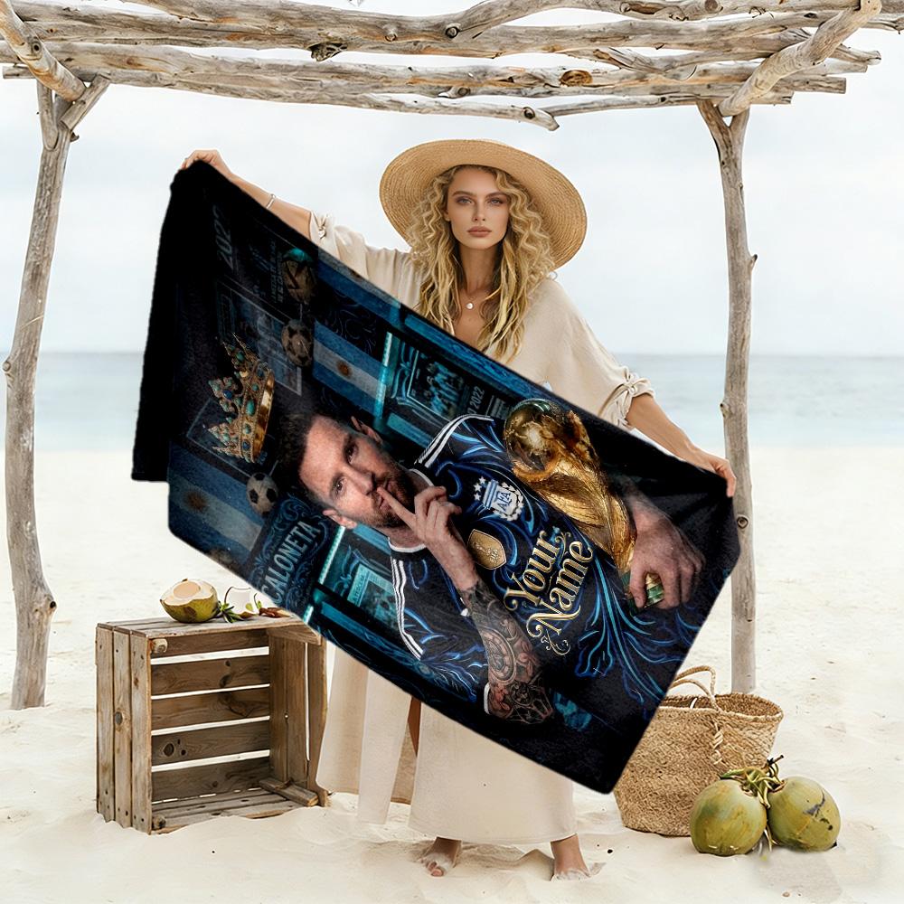 Football Messi Personalized Text Beach Towel Super Soft & Absorbent Perfect for Traveling Yoga Camping and Swimming