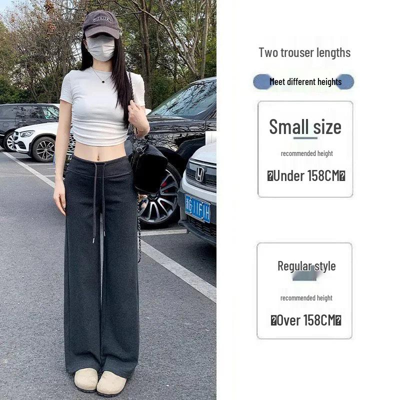 Women's 2025 Summer High Waist Dark Gray Wide-Leg Sweatpants - Lightweight, Drape, Petite, Straight-Leg.