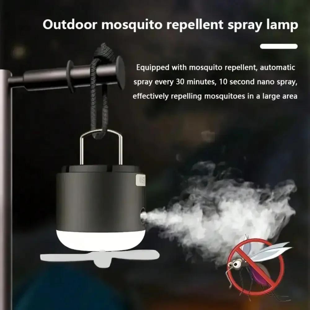 2-in-1 Camping Tent Light with Fan – 4 Lighting Modes, Spray Function, IPX7 Waterproof, Rechargeable LED Lantern