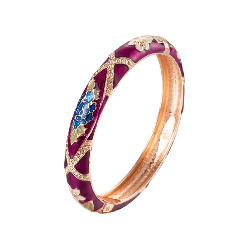 Traditional Hollow Out Flower Bangle Chinese Women's Hand Bracelet Vintage Cloisonne Bangle Girls