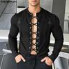 Men's Long Sleeve Front Hollow Out Bandage Patchwork T-shirts Undershirts