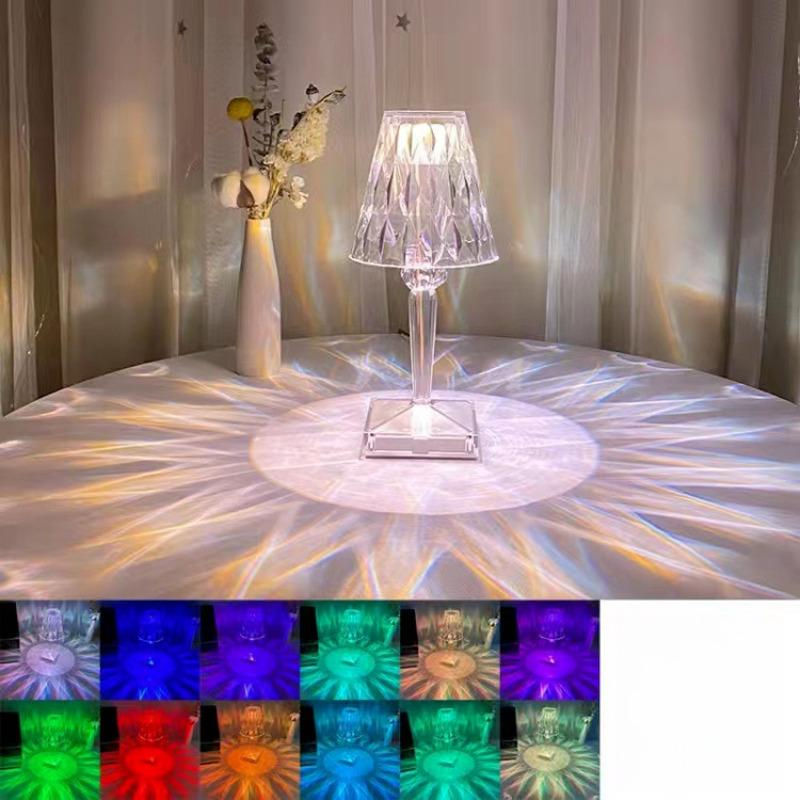 Современная Простая Изящная Акриловая Настольная Лампа USB Перезаряжаемая Сенсорная Настольная Лампа Украшение Спальни Светодиодный Ночник в Форме Бриллианта