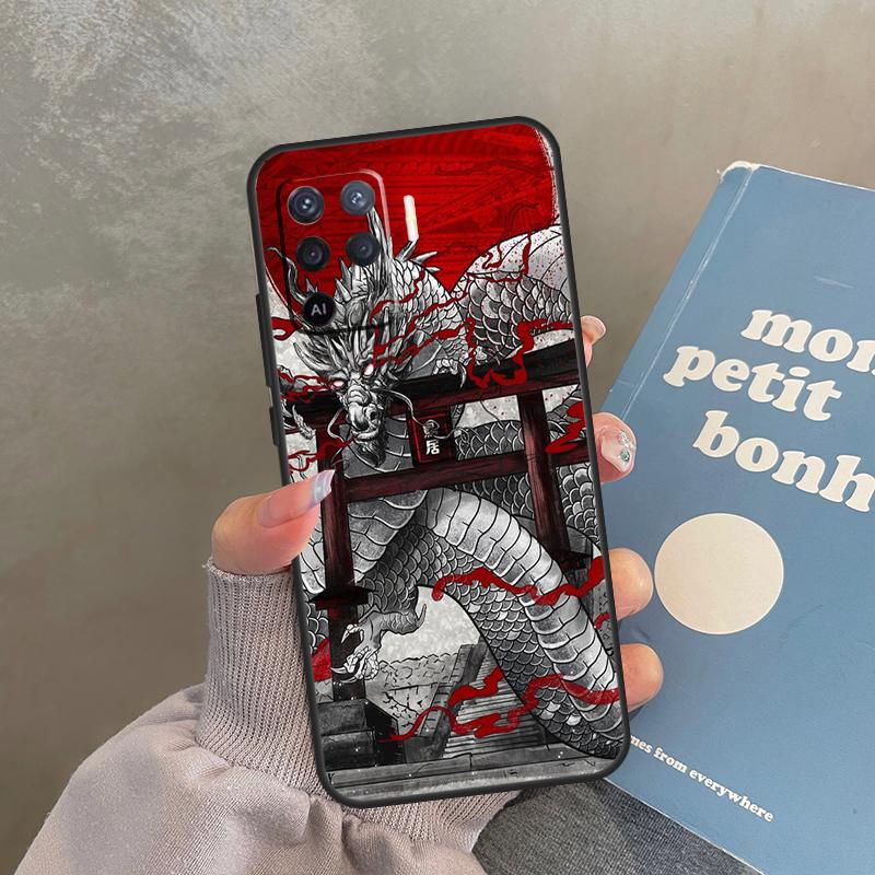 Японский чехол-дракон для Oppo A40 A60 A80 A98 A78 A18 A38 A58 A16 A76 A96 A17 A77 A74 A94 A54 A57S A15