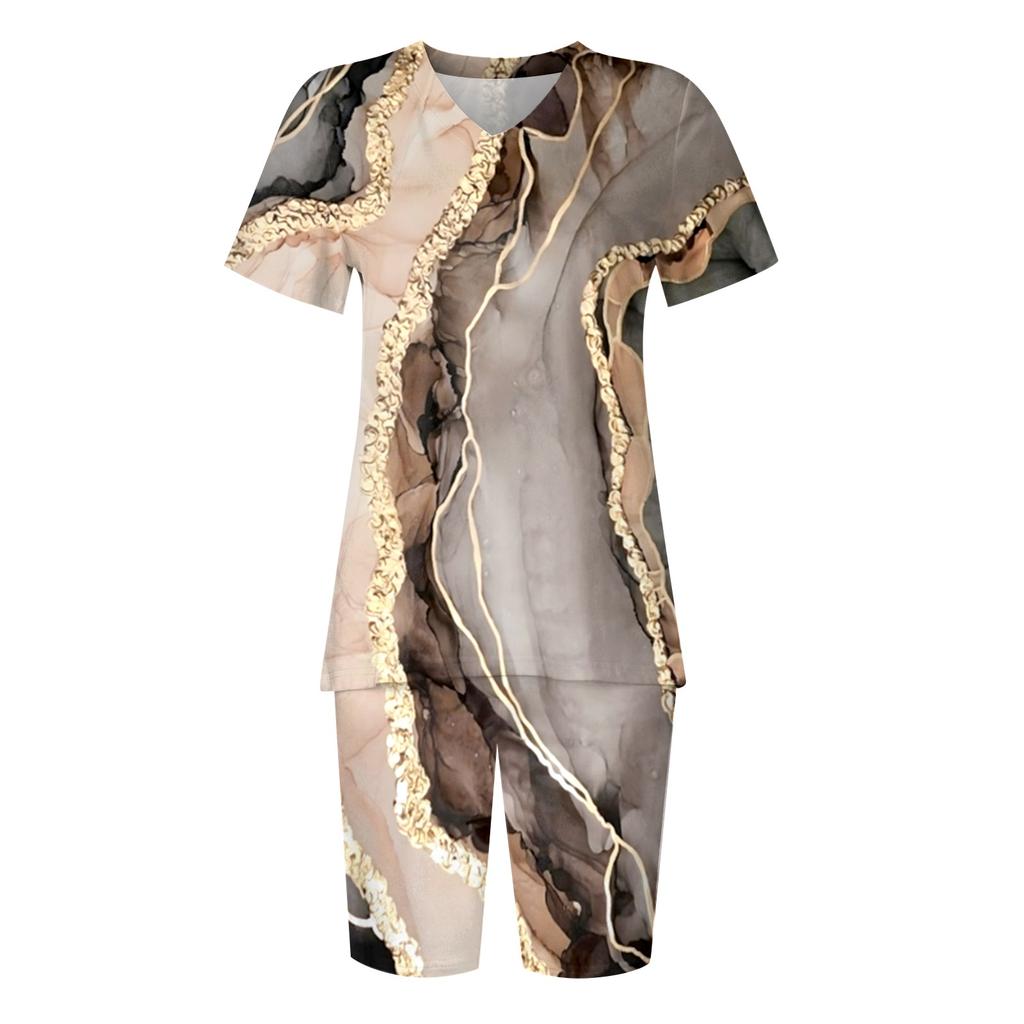 Womens Loungewear Two Piece Outfits For Women Summer V Neck T-Shirt Tops Shorts Workout Sports Tracksuit