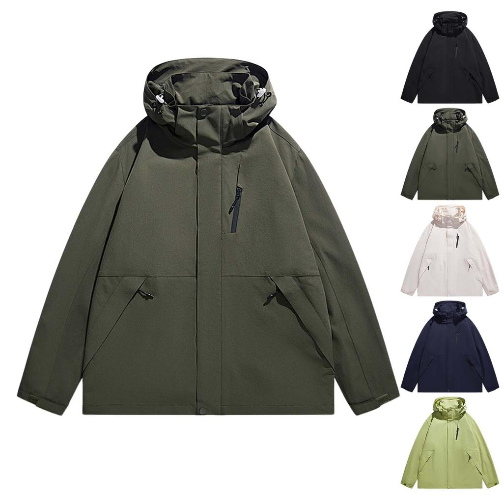 Мужская однотонная куртка Куртка в стиле легкой рабочей одежды Мужская модная спортивно-повседневная куртка с капюшоном