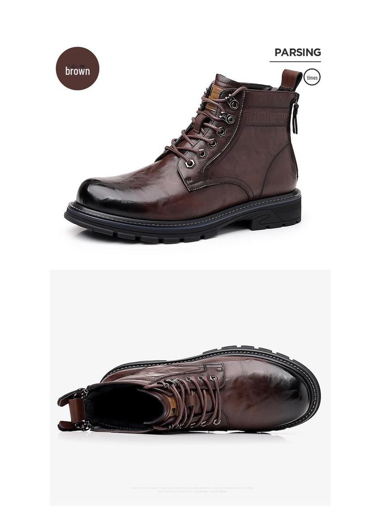 Men's Retro High-Top Martin Winter Boots - Thick Sole, Plus Velvet, Leather, Trendy & Warm for Outdoors