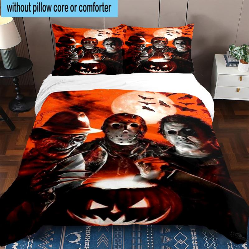 3PCS Horror Movie Icons 3pcs Bedding,Including 3PCS Duvet Cover And 2pcs Pillowcases Perfect for Christmas,Ideal for Bedroom, Dormitory