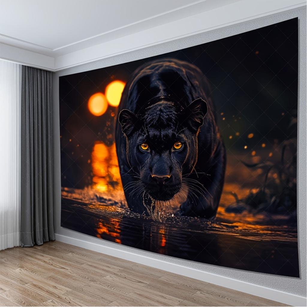 2D flat surface 1-piece display shows the background of the black panther walking in water suitable for living room