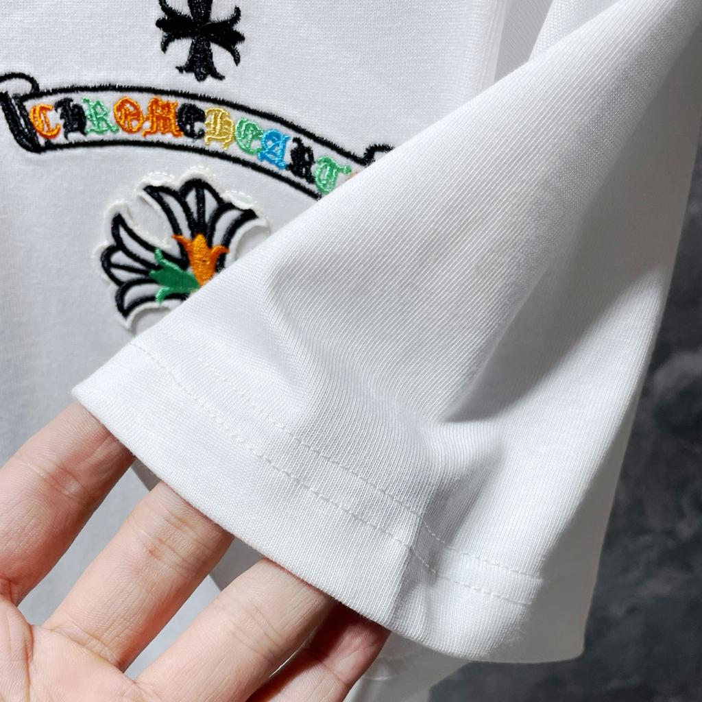 8719 CHROME HEARTS 2025 Летняя новая высококачественная хлопковая свободная футболка с круглым вырезом большого размера для мужчин и женщин, парная футболка