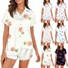 Women's Silk Pajamas Button Homewear Floral Print Short Sleeve Satin Pajama Set 2 Piece Set
