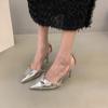Мода 2025 Новый Стиль Босоножки на Высоком Каблуке Женские Летние Панк Готика Острый Носок Вечерняя Обувь Женская Металлизированная На Тонком Каблуке Туфли-Лодочки Леди