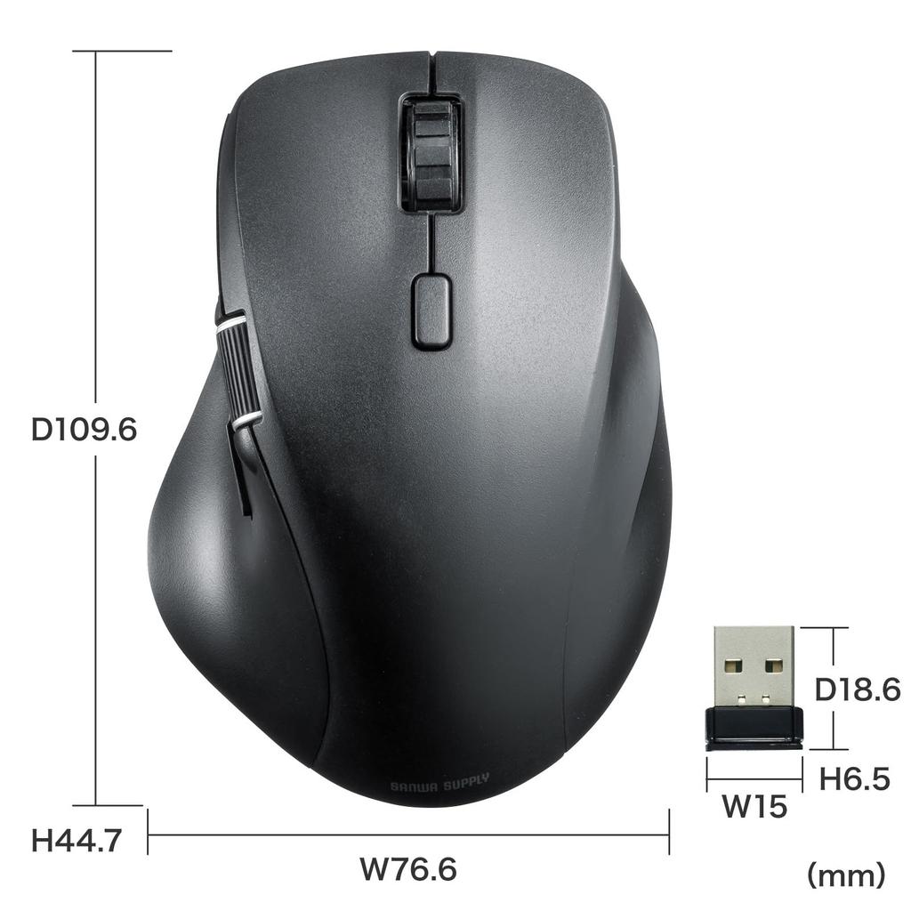 Sanwa Supply Silent Wireless Mouse (with Side Wheel, 5 Buttons, Black) MA-WBS524BK