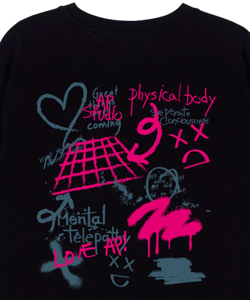 ASTRAL PROJECTION Graffiti Supima Cotton Round Neck Short Sleeve T-Shirt_Black