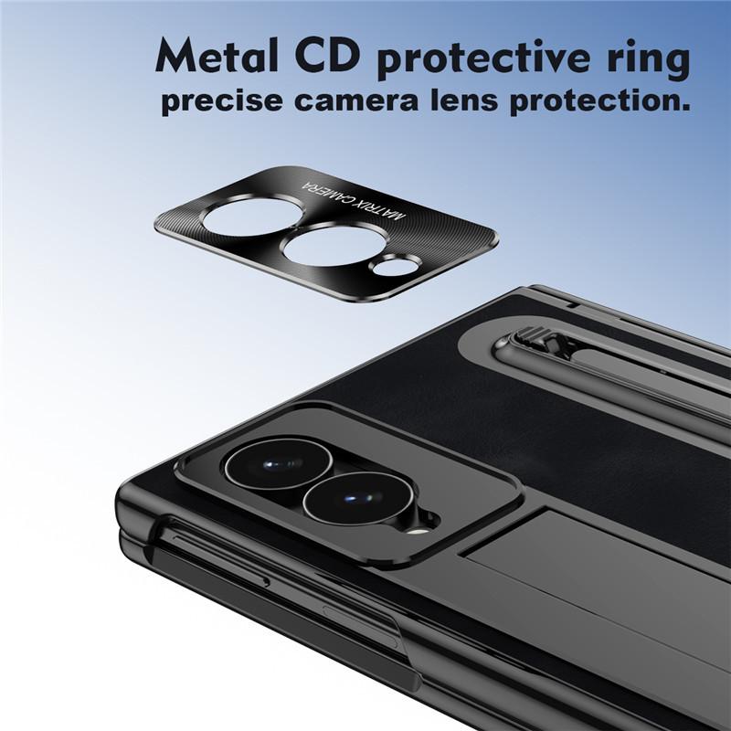 For Samsung Galaxy Z Fold 8 Bracket Holder With S Pen Slot Screen Glass Case For ZFold 8 Fold8 Hinge Protection Leather Cover