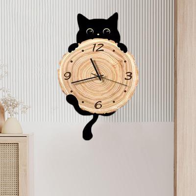 Кошка настенные часы орнамент декоративные большие арабские цифры декор подвесной для школы