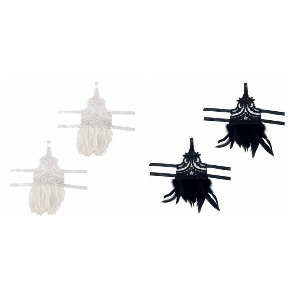 Witch Halloween Feather Cuffs Embroidery Halloween Wristband Women Feather Lace Gloves Carnival
