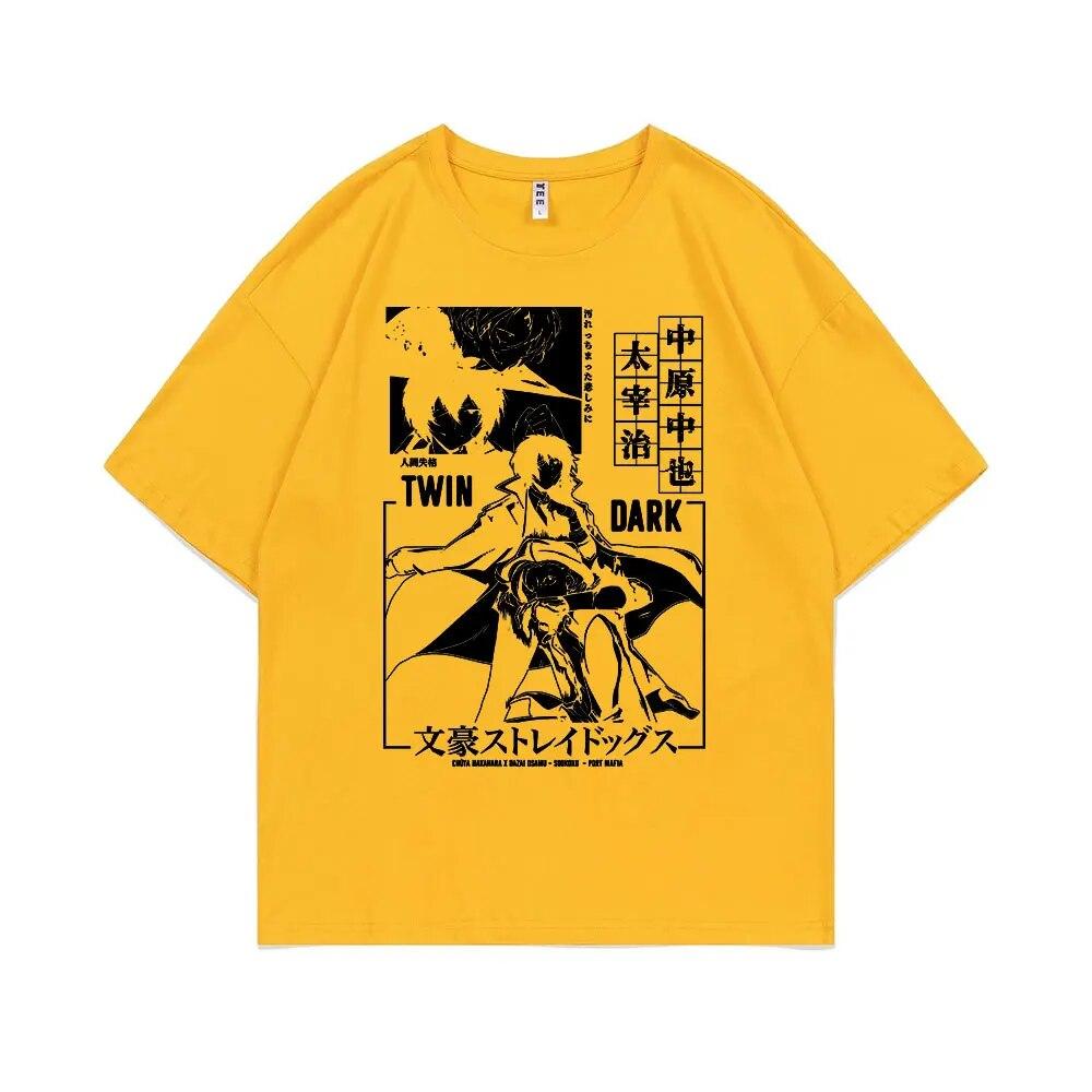 Аниме унисекс, футболка большого размера с графикой, унисекс, женские футболки Bungo Stray Dogs Dazai Osamu Nakahara Chuuya, хлопковая уличная футболка