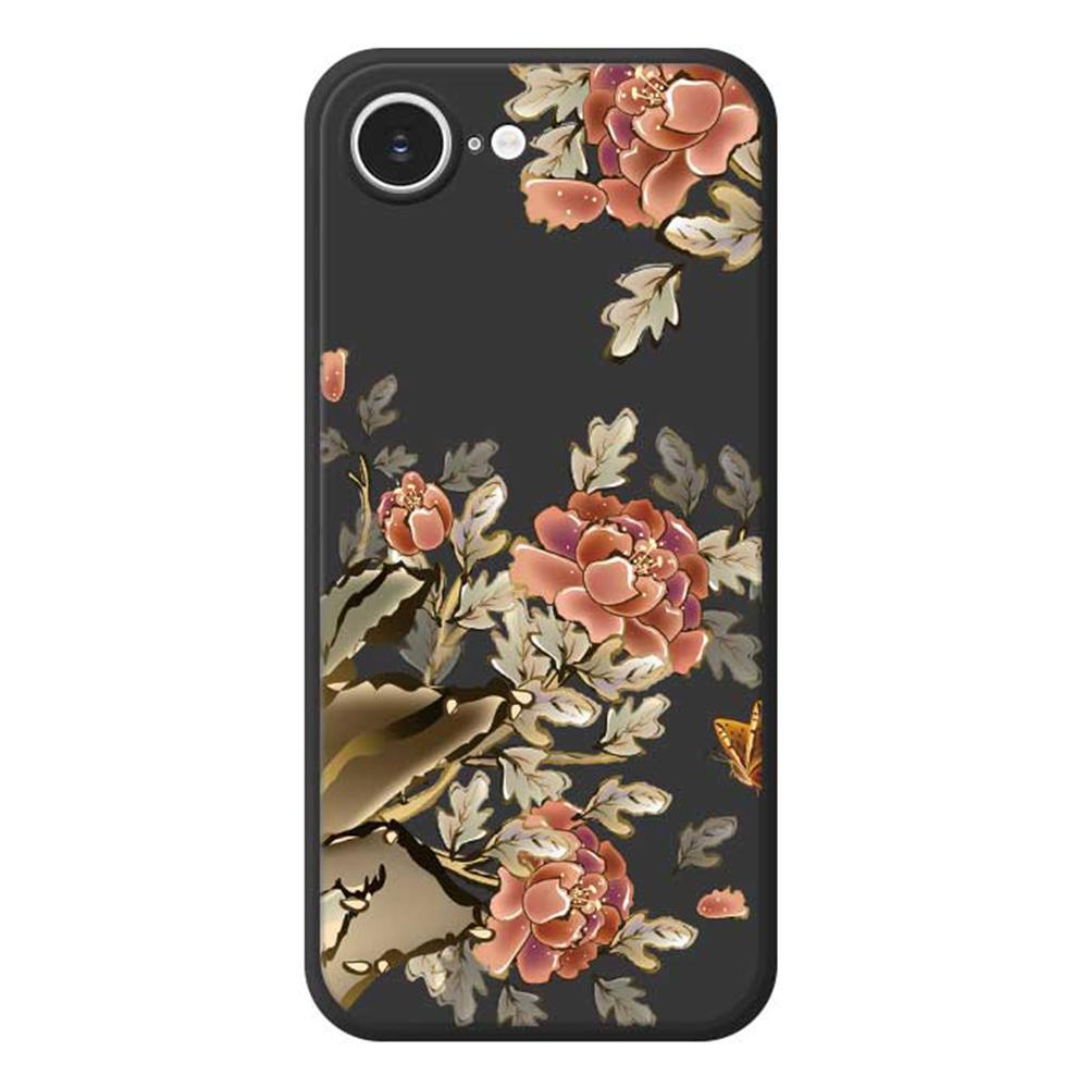 For iPhone 16e Case Red Flowers Pattern Printing Straight Edge TPU Phone Back Cover