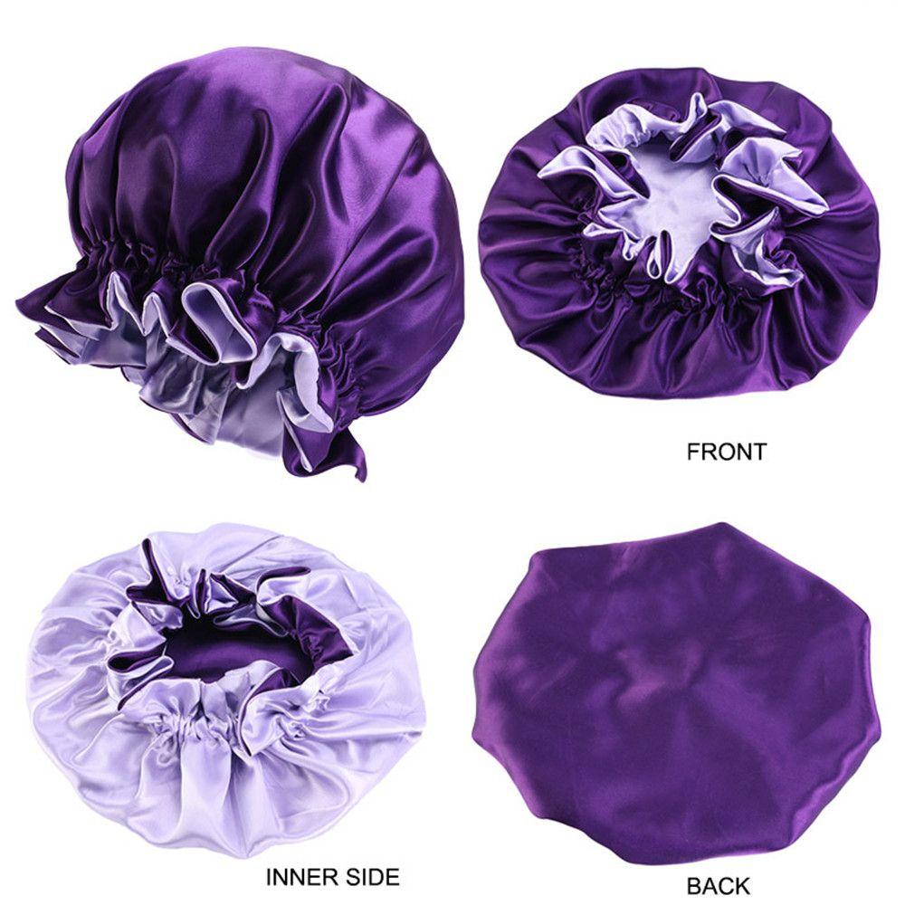 Elastic Band Double-layered Night Sleep Cap Satin Bonnet Hair Loss Beanies Hair Care Head Cover