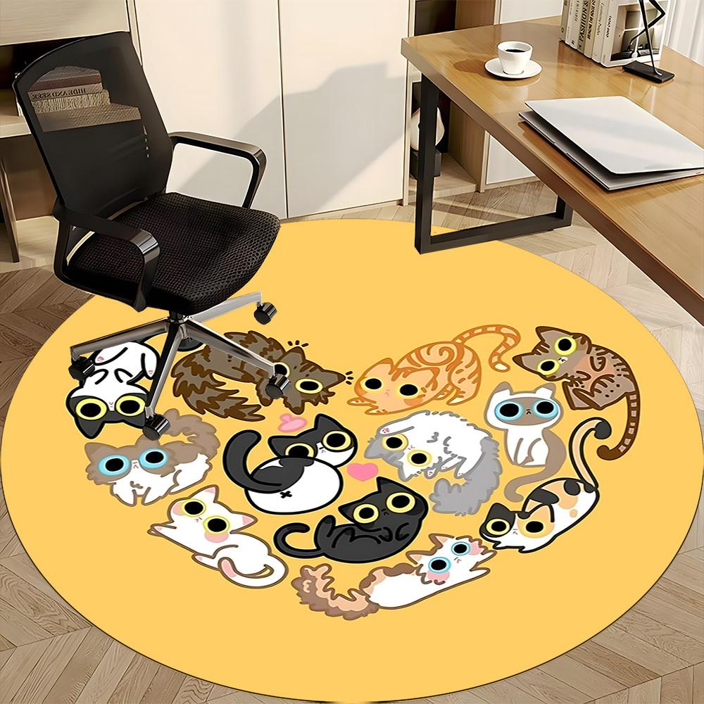 1pc Cat Love Office Round Area Rug, Mat Suitable For Office, Under Office Chairs Bedroom Living Room Home Decor, Room Deco