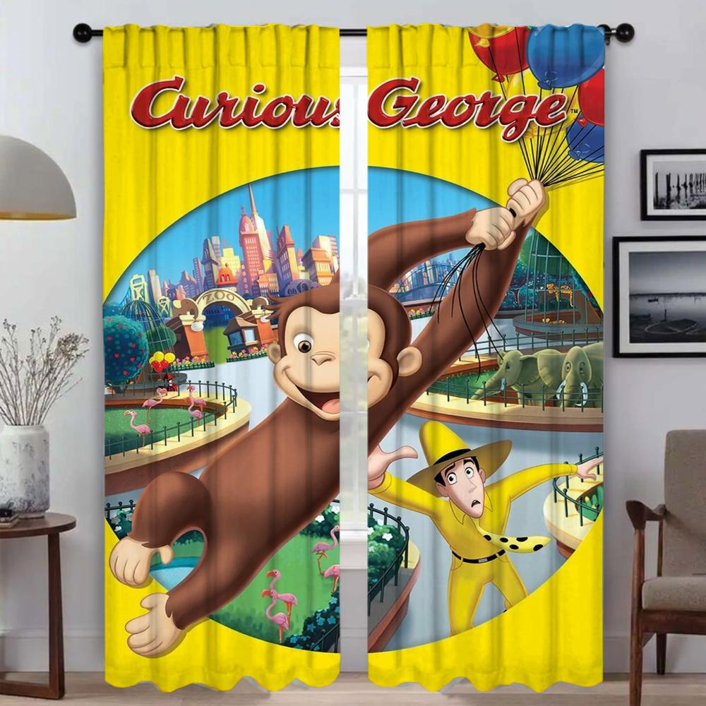 Шторы Curious George Панель для штор в гостиную Декорация для дома Перегородка для комнаты Декор на Хэллоуин Из полиэстера Оформление окна