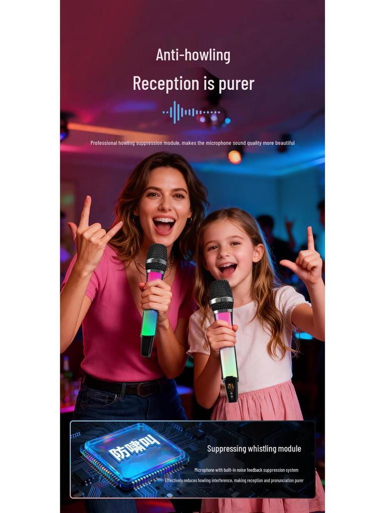 Беспроводной RGB-микрофон с цветной подсветкой для сценических выступлений, KTV и домашнего усилителя