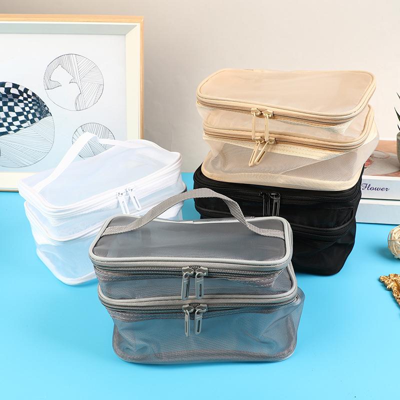 1 шт. сетчатая косметичка, сетчатая косметичка для офиса, дорожные сумки для хранения, двухслойные косметички
