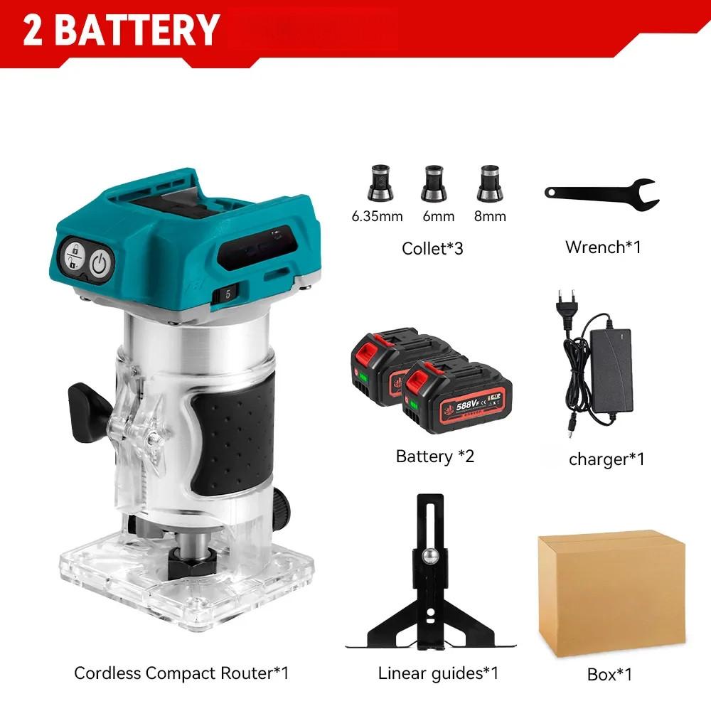 1600 Вт Аккумуляторный фрезер по дереву 5 скоростей Бесщеточный электрический ручной триммер Портативный деревообрабатывающий гравировальный пазовальный электроинструмент