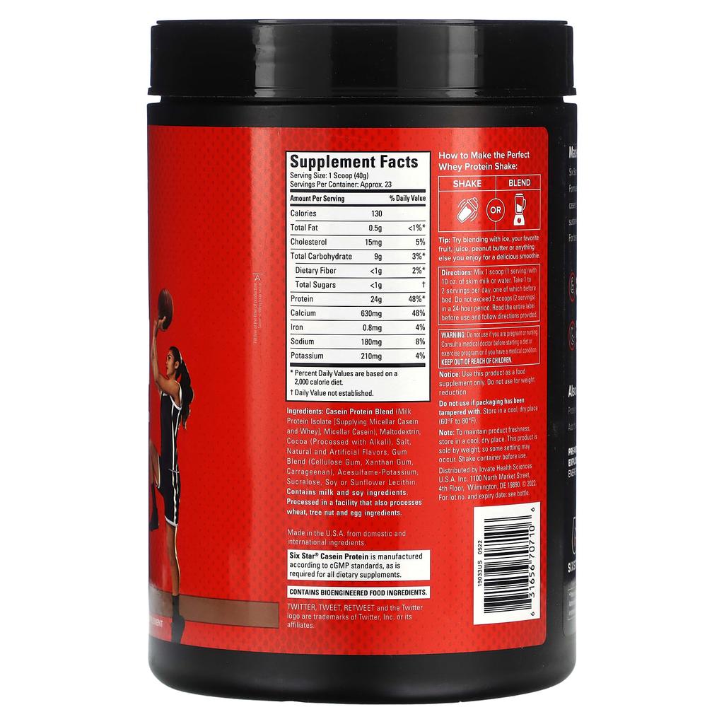 SIXSTAR Pro Nutrition, Casein Protein, Elite Series, Triple Chocolate, 2 Lbs (907 G)