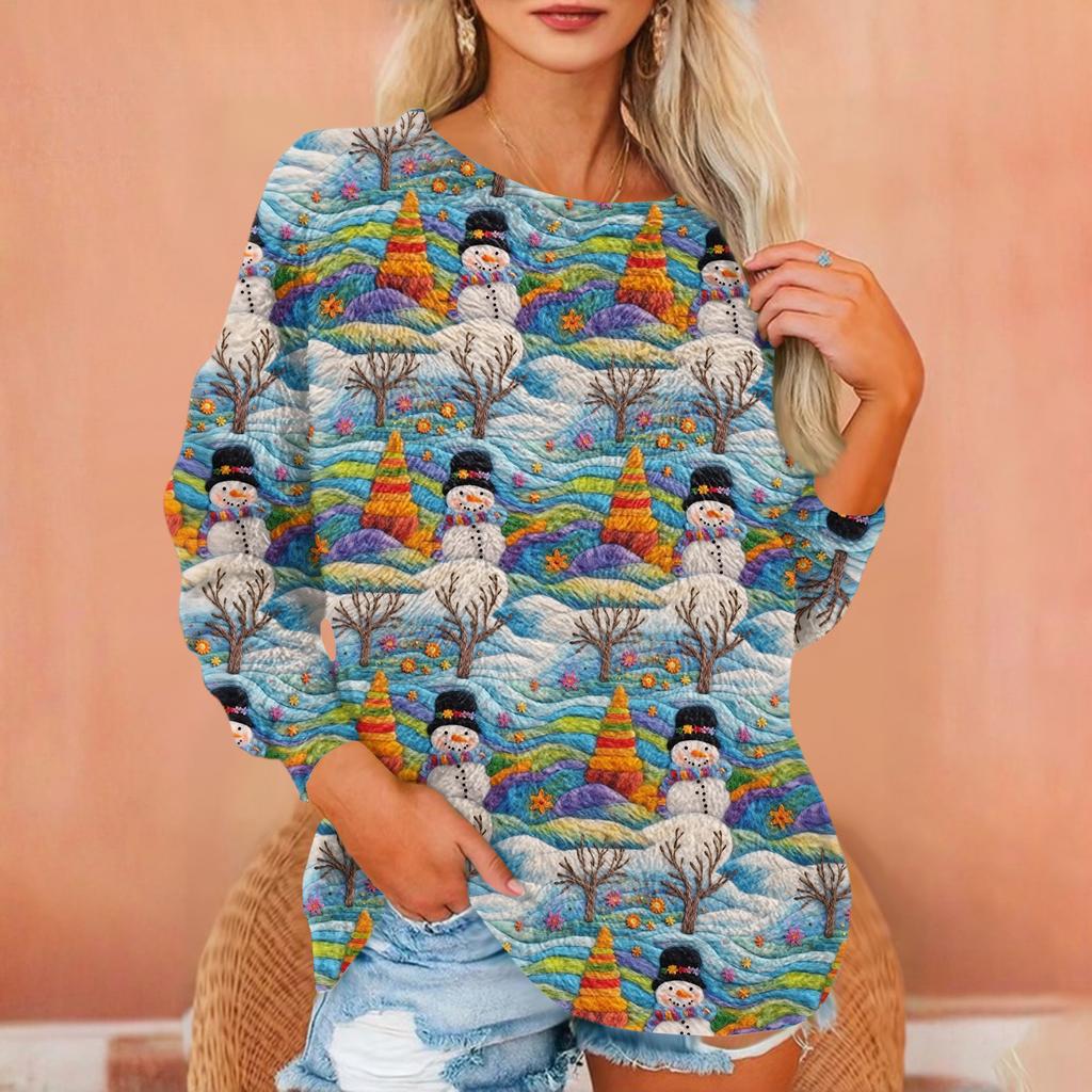 Women's T Shirt Flannel Print Tunic Long Sleeve Party Round Neck Tops