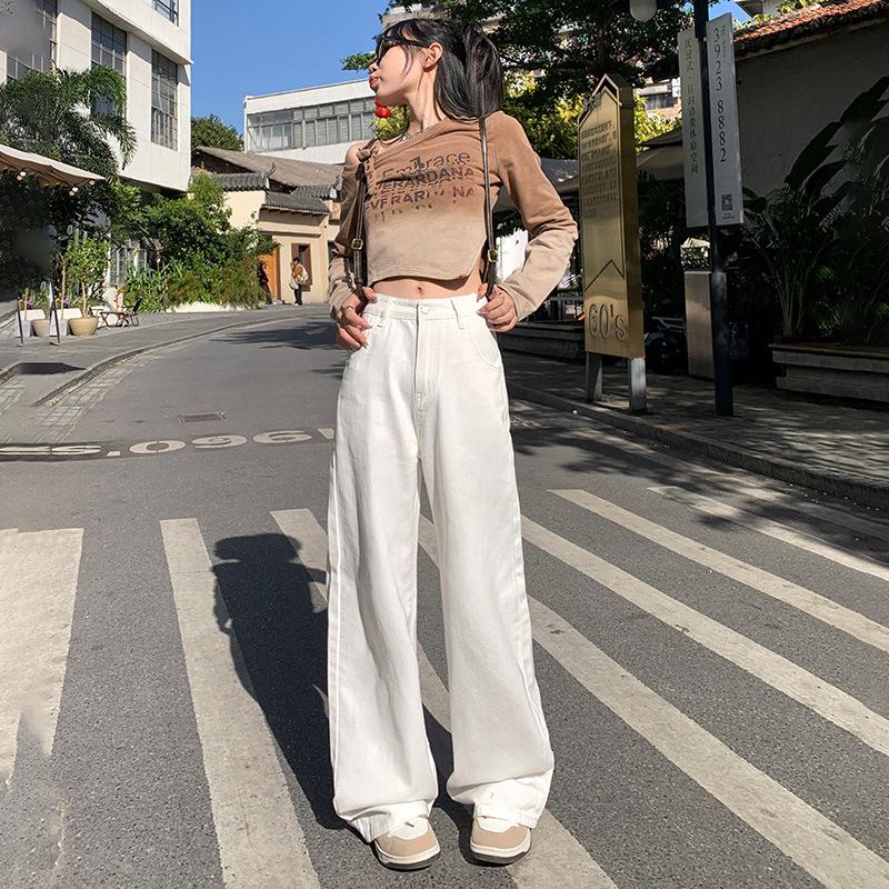 Женские джинсы Four Seasons American White Simple Wide Leg, свободные и универсальные прямые брюки до пола с высокой талией