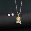 2pcs Sparkling Crystals Botanical Sunflower Necklace Earrings Jewelry Set for Woman New Fashion Casual Party Jewelry GirlGift