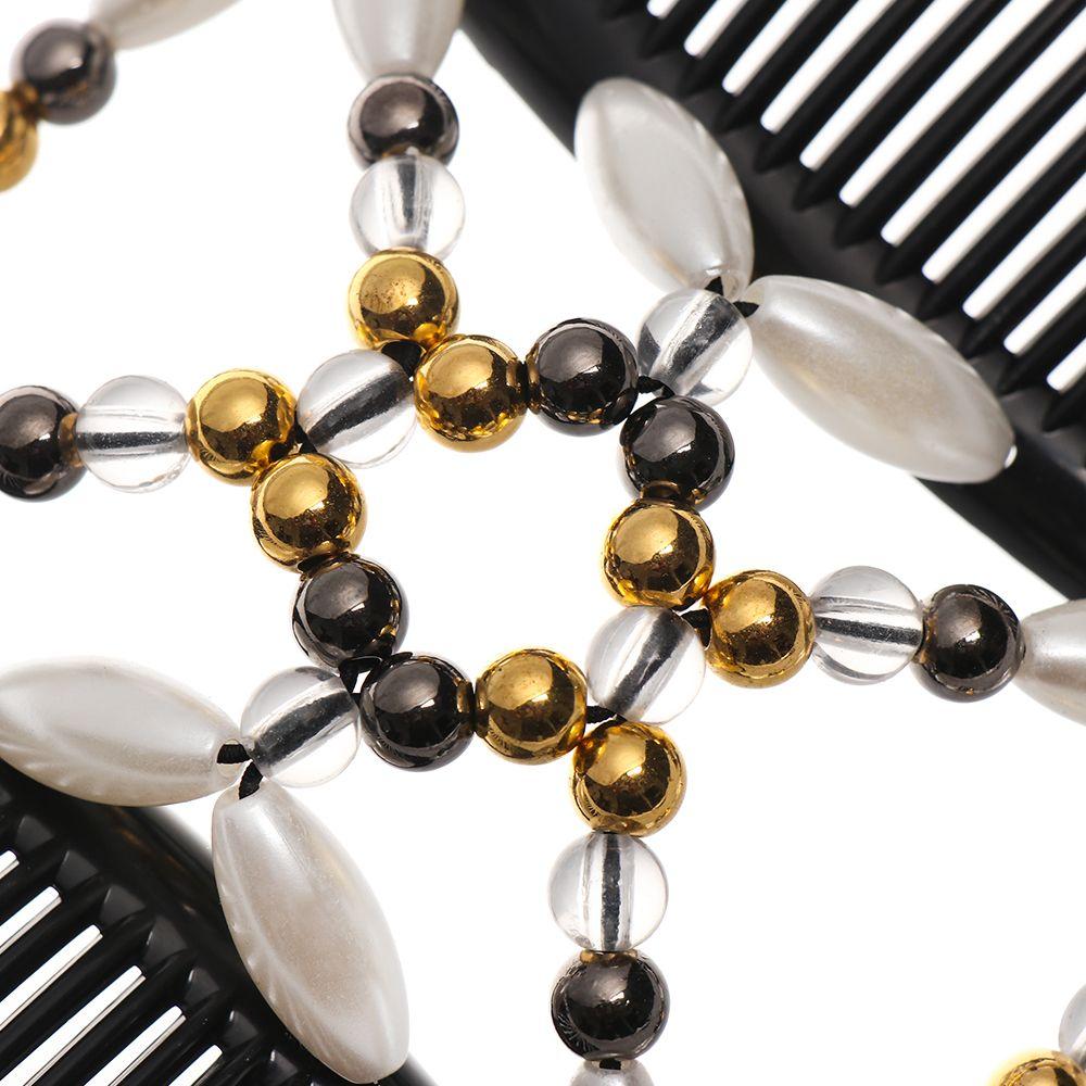 Ladies Women Stretch Bun Maker Magic Hair Comb Beaded Hair Clip Double Comb Elastic Hairpin
