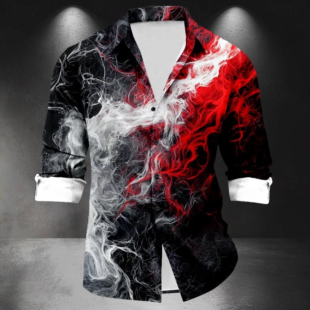 Stylish men's long-sleeve shirt with abstract wave print, versatile.