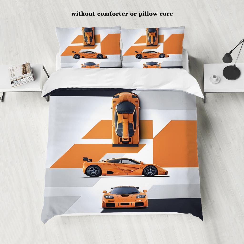 3pcs Sports Car Racing Print Bedding Set 1 Quilt Cover + 2 Pillowcases Unfilled, Skin-friendly, Breathable, Anti-pilling