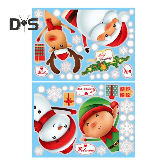 2/4 Pcs Christmas Stickers Santa Claus Snowflake Reindeer Xmas Decals Waterproof Festive Decor Stickers for Windows Glass
