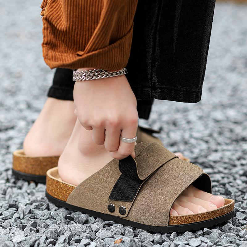 Модные модные кожаные сандалии летние мужские и женские мюли тапочки сабо тапочки классические пряжки пробковые шлепанцы легкие уличные тапочки