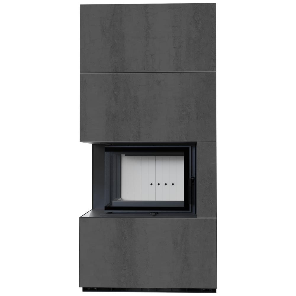 Модульный камин KRATKI FLOKI BOX левый 8 кВт Ø 160 кварцевый синтер NATURALI PIETRA DI SAVOIA ANTRANCITE BOCCIARDATA