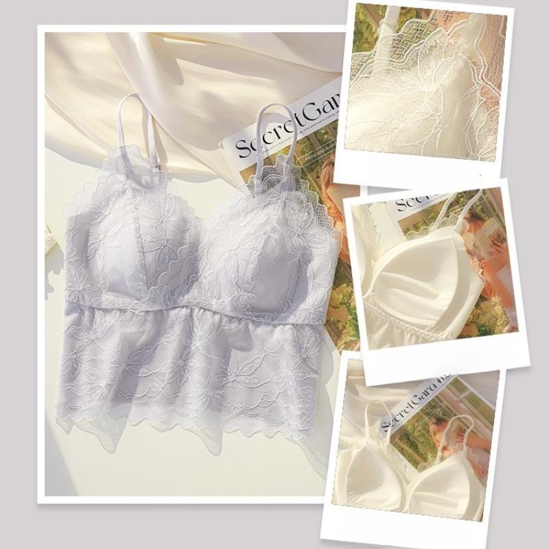 Women Lace Bras Top Comfortable Bralette Solid Color Sexy Underwear Vest Female Hollow Out Wireless Lingerie Seamless Bra