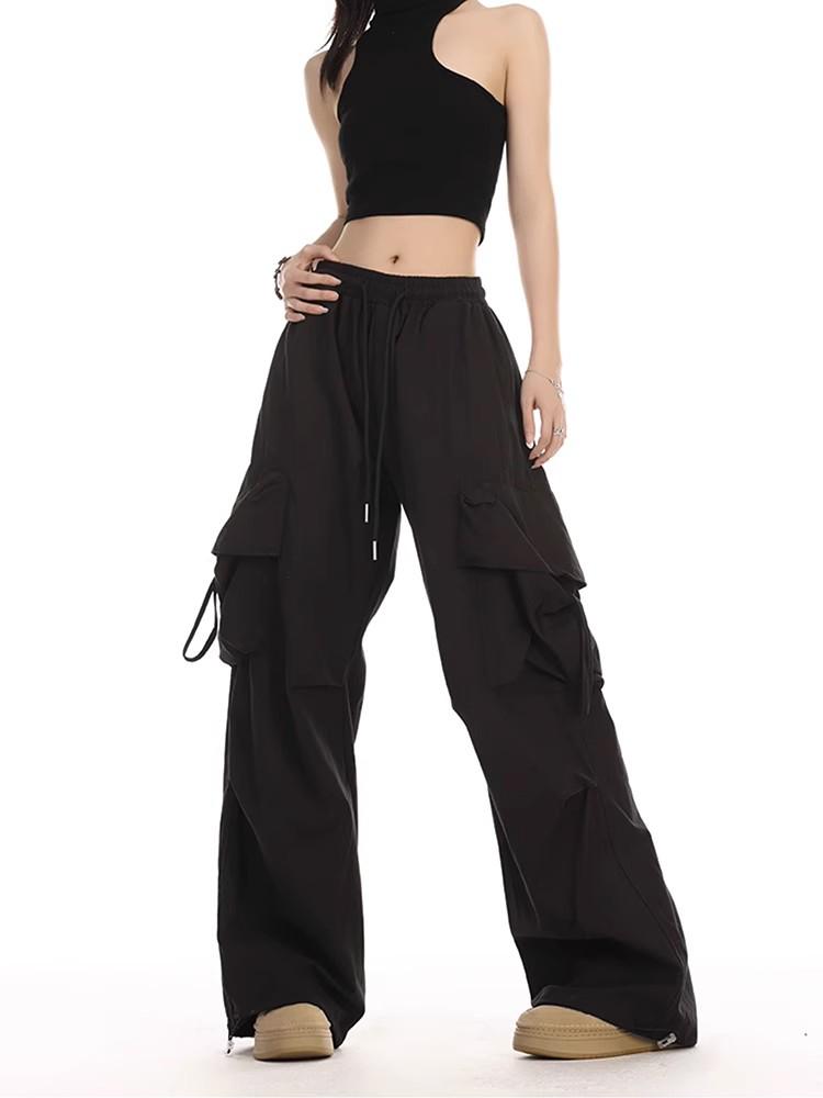 Бежевые брюки-карго женские в стиле Харадзюку в стиле хип-хоп Y2K винтажная уличная одежда оверсайз широкие брюки-парашюты женская корейская мода