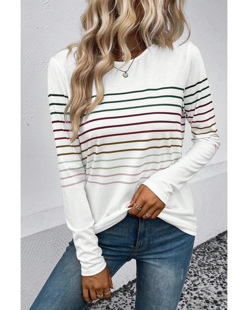 Azura Exchange Multicolor Striped Crew Neck Long Sleeve Top